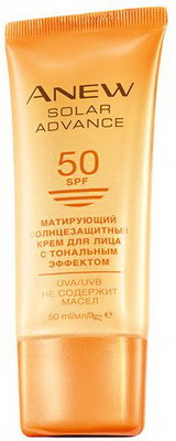Матуючий сонцезахисний крем для обличчя з тональним ефектом SPF 50 Avon Anew Solar Advance, 50 мл