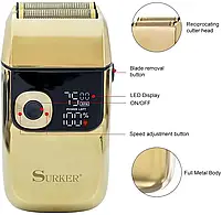Комбо-набір для стрижки Surker Сordless I9 Gold + Surker Razor Cordless Gold (SK-I9GO+SK-5001-GO), фото 6