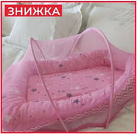 Детская переносная кроватка матрас с москитной сеткой Baby Bed кроватка для новорожденных 90х50 см розовая