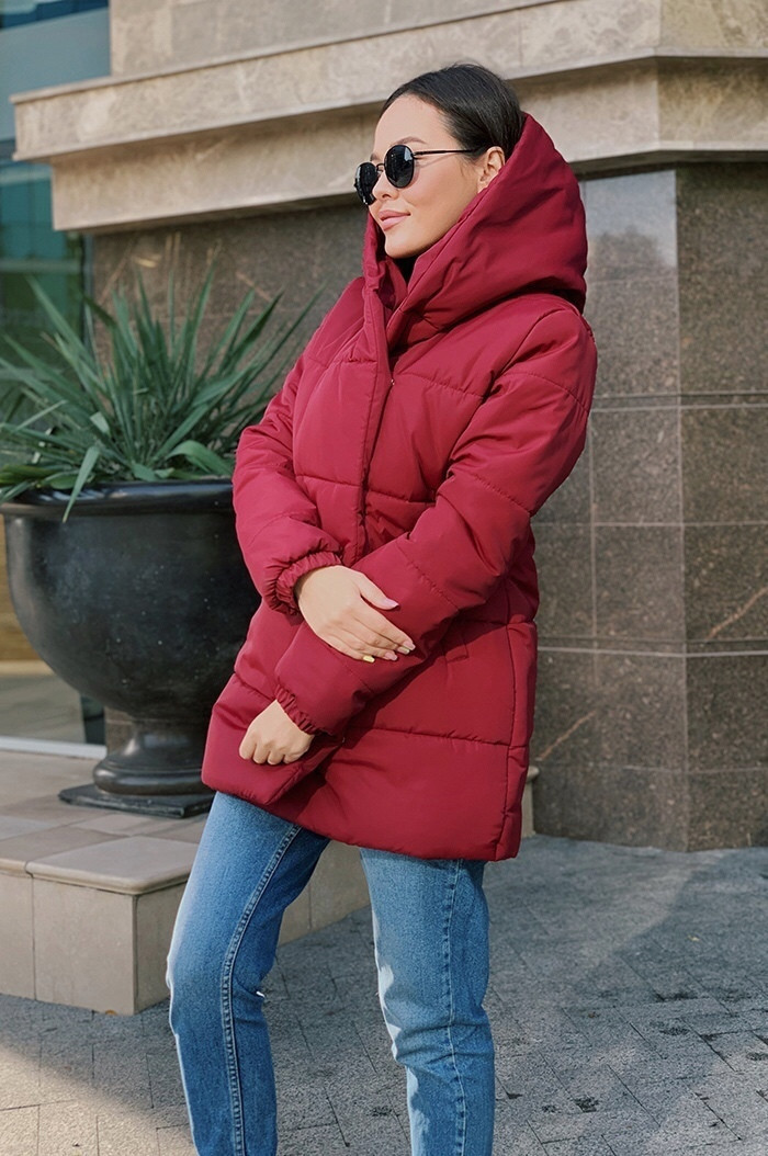Женская удлиненная теплая зимняя куртка 42 44 46 черный оливка бордо розовая - фото 7 - id-p1300367176