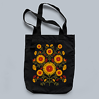 Черная эко сумка с дизайном "Соняшник як символ незламності" / сумка текстильная патриотическая символика
