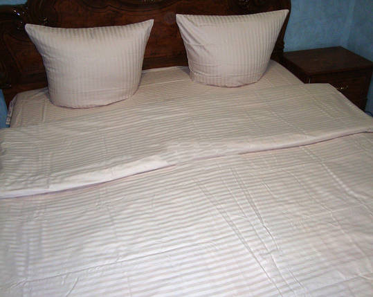 Постільна білизна страйп сатин Крем, євро комплект, фото 1