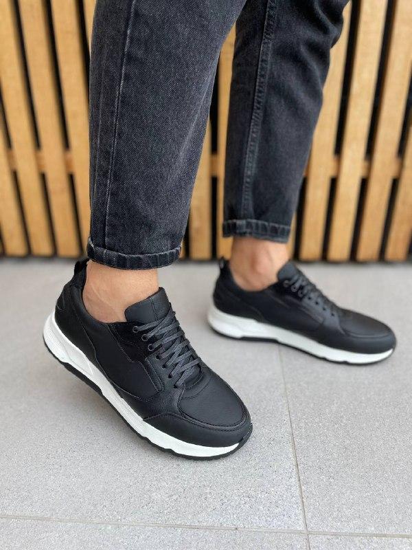 Чоловічі кросівки ShoesBand Чорні матові натуральні шкіряні на товстій підошві 43 (28,5-29 см) (S80111)