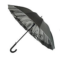 Женский зонт трость Calm Rain города на серебре под куполом Серый (1011-6)
