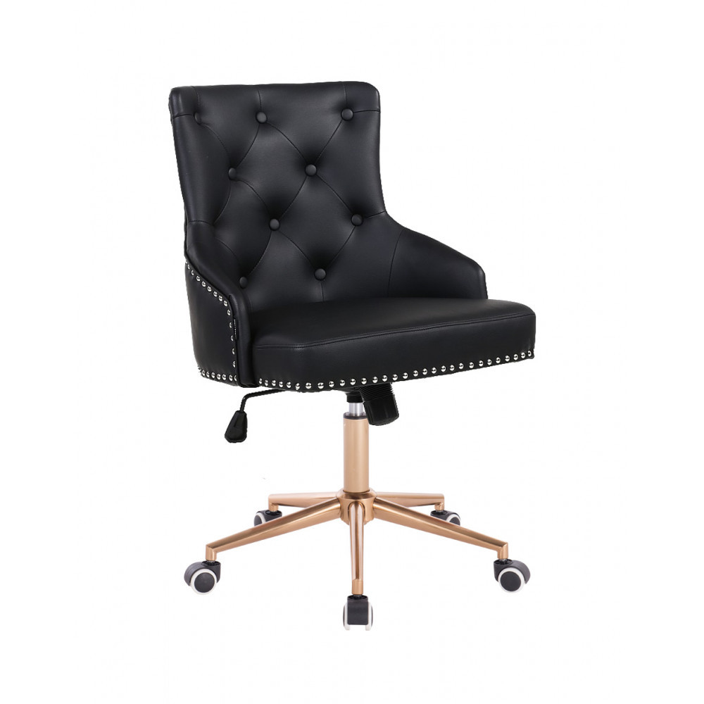 Перукарське крісло на пневматиці Hrove Form HR654K чорний кожзам з гудзиками колеса золото