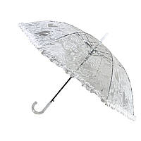 Женский полуавтоматический зонтик-трость SL с ажурным принтом Белый SL18101-1
