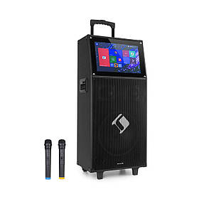Караоке-система KTV 15,4 дюйма Сенсорний дисплей 2UHF Мікрофон Wi-Fi BT USB SD HDMI Візок 15,4 дюйма  ⁇  Чорний
