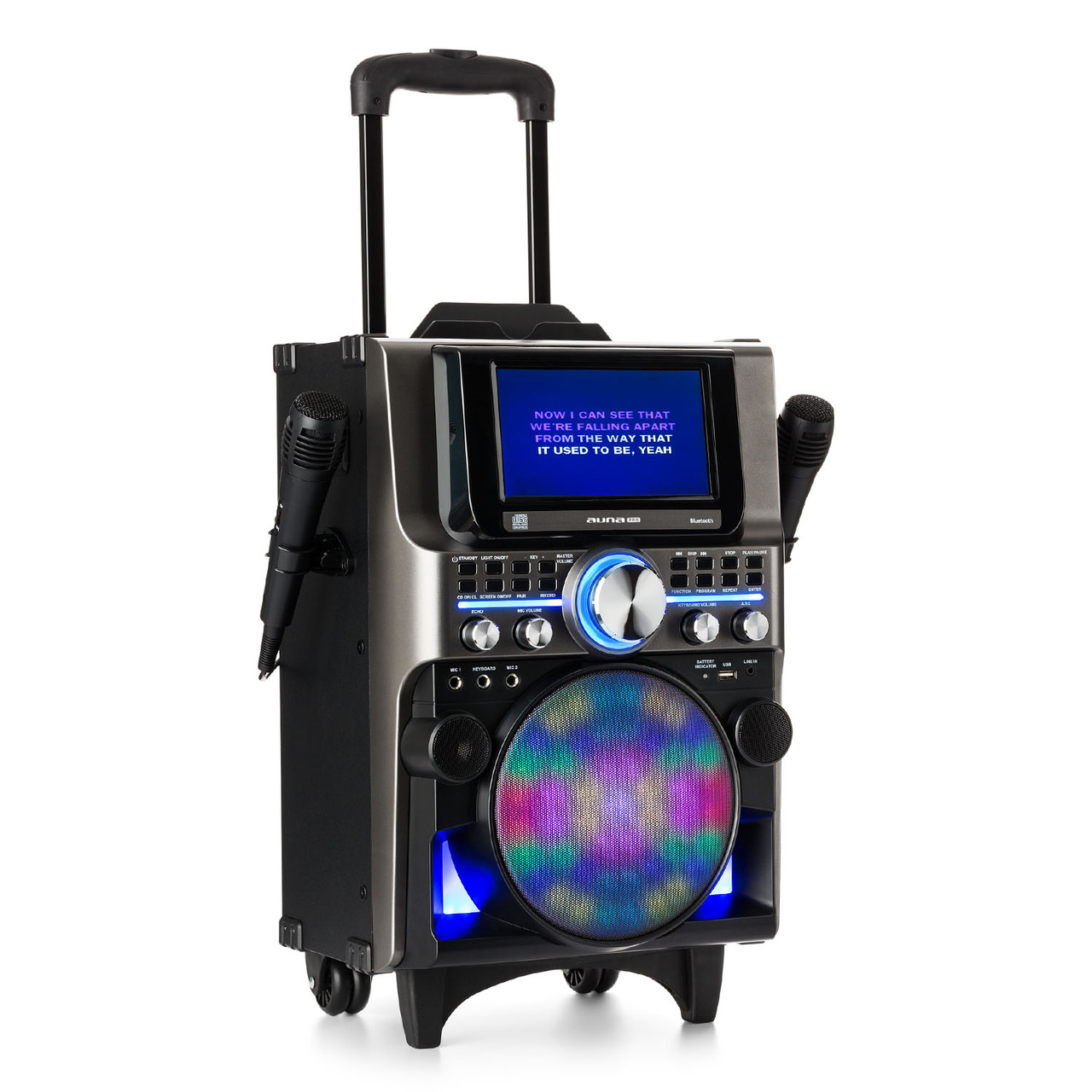 DisGo Box 360 Party BT System 2 мікрофони HDMI BT LED USB-колеса чорні (Німеччина, читати опис)