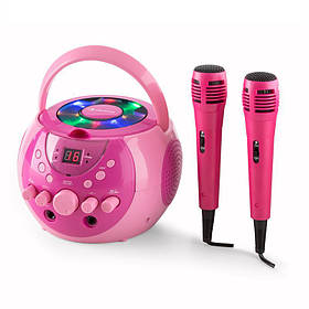 Портативна караоке-система SingSing LED На батарейках 2 мікрофони Рожевий (Німеччина, читати опис)