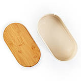 Хлібниця Rök з листового металу з бамбуковою кришкою 33,5 x 13 x 18 см (ШхВхГ) овальна бежева (Німеччина,, фото 3