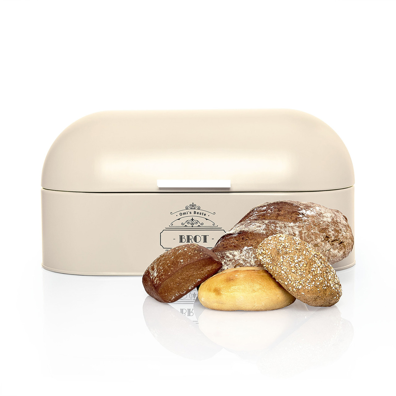 Металева хлібниця з дерев'яною ручкою Листова металева ароматонепроникна ретростиль бежевого, фото 1