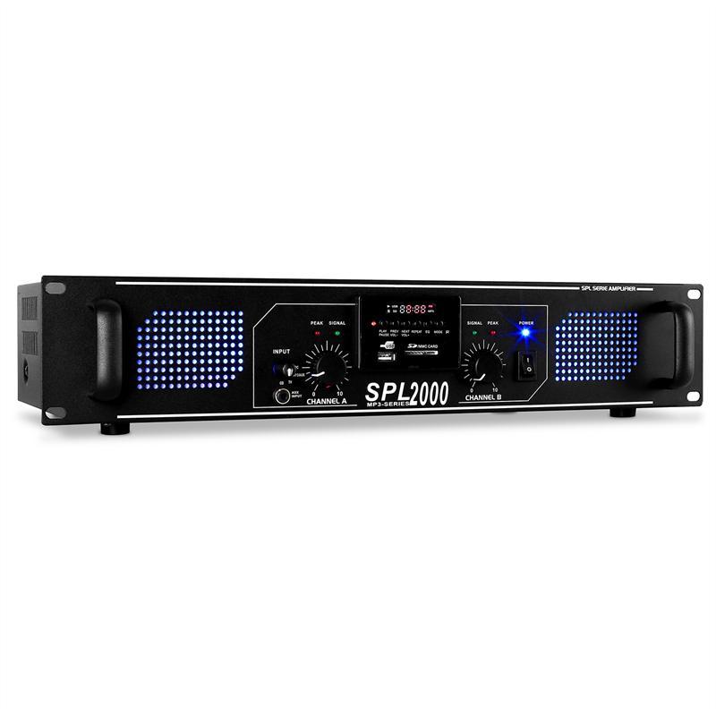 SPL-2000-MP3 DJ PA підсилювач 2-канальний підсилювач потужності 2 x 1000 Вт USB SD MP3-плеєр MP3-плеєр <unk> 2x 1000