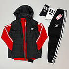 Чоловічий костюм Adidas 3в1 Кофта на змійці + Штани + Жилетка + Шкарпетки чорний Адідас весняний осінній, фото 8