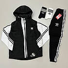 Чоловічий костюм Adidas 3в1 Кофта на змійці + Штани + Жилетка + Шкарпетки червоний з чорним Адідас весняний, фото 4