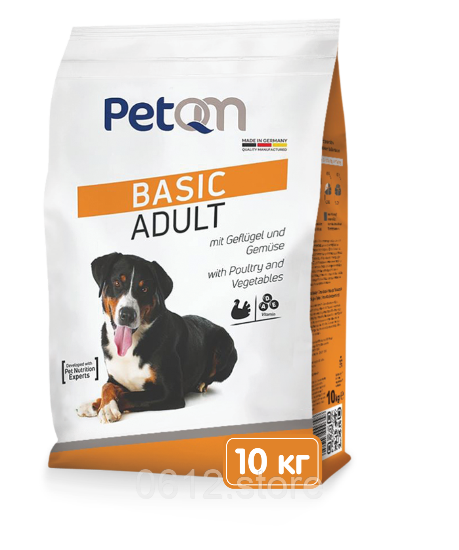 Сухий корм PetQM Dogs Basic Adult для дорослих собак з птицею та овочами, 10 кг, фото 1