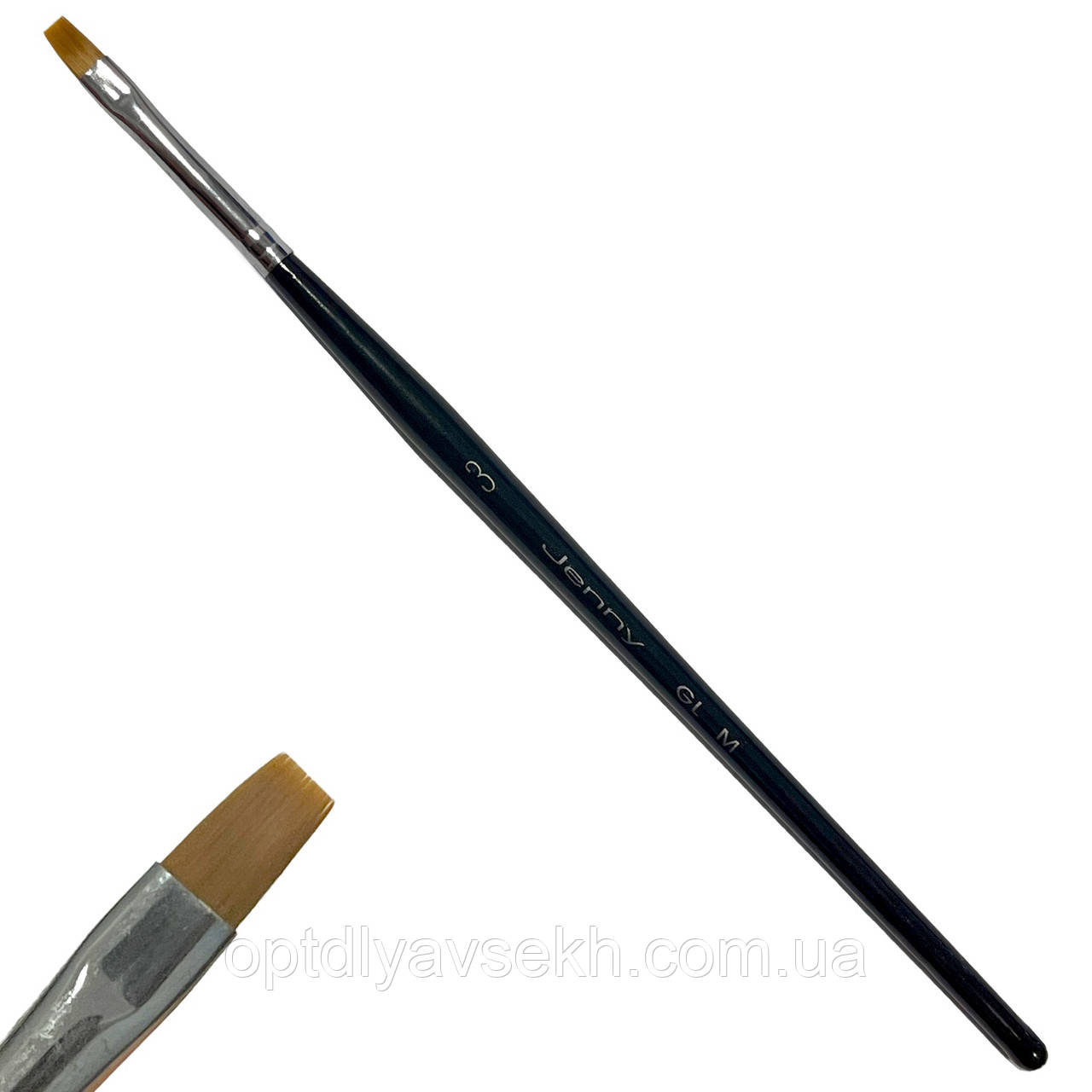 Прямий пензель для нарощування нігтів з чорною ручкою, квадратної форми на 7 мм (розмір М)