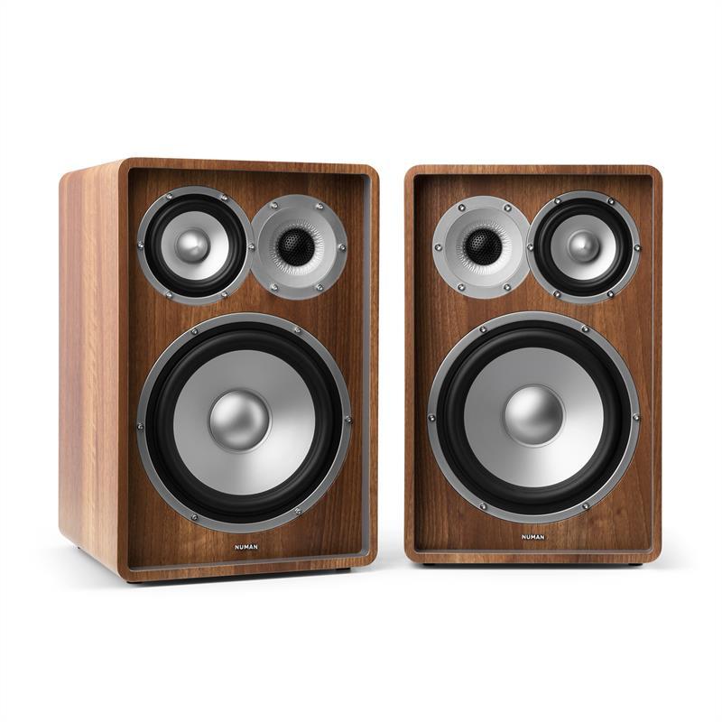 РЕТРОСПЕКТИВА 1978 MKII — Пара трисмугових поличних динаміків горіх ⁇ Без кришки ⁇ Немає підставки, фото 1