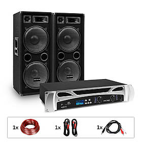 Комплект DJ системи Bangkok Rhythm Підсилювач PA 2x500W 2x сабвуфера 2x12" Кабель макс. 1000W (Німеччина, читати