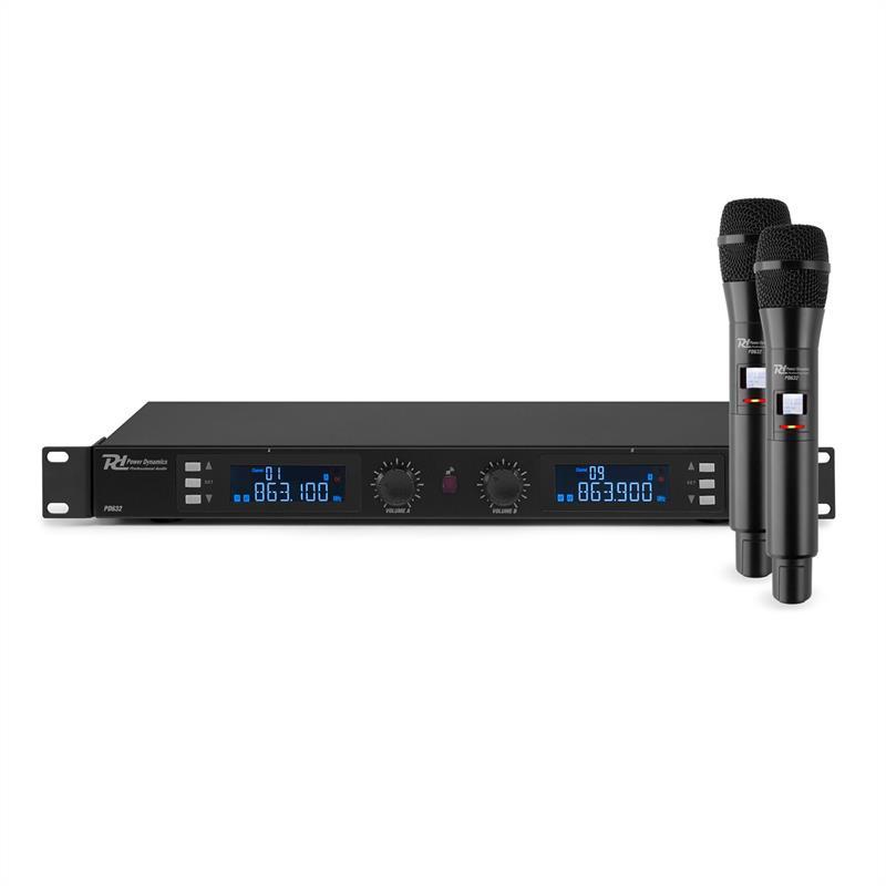 PD632H 2X 20-канальний набір бездротових мікрофонів UHF 2x ручних мікрофони PLL 19" корпус для стійки чорний