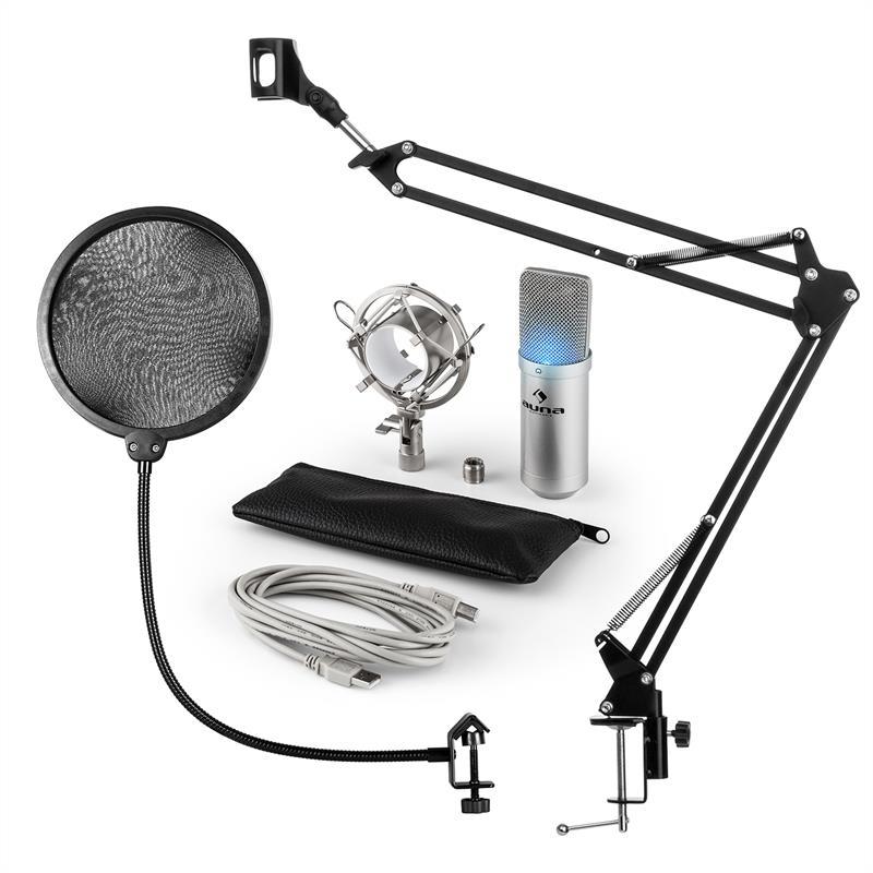 MIC-900S-LED Набір USB-мікрофонів Конденсаторний мікрофон V4 із захисним кронштейном LED сріблястий (Німеччина,