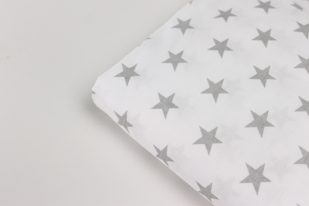 Лоскуток. Тканина бавовняна "Густі сірі зірки 2 см" на білому 125 г/м2 58*160 см, фото 1