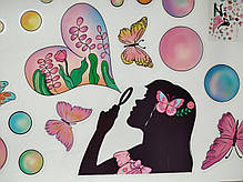 Наклейка на стіну, наклейки в салон краси "кольорова фея на полянці з метеликами" 95см*108см (лист60*90sм), фото 2