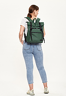Якісний міцний стильний рюкзак рол жіночий зелений з екошкіри для прогулянок