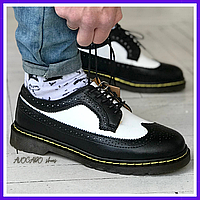 Туфли мужские и женские Dr. Martens low black white / ботинки др. Мартенс низкие черные белые