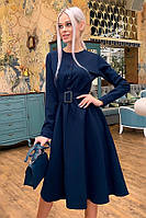 Жіноче нарядне повсякденне плаття-міді, темно-синє