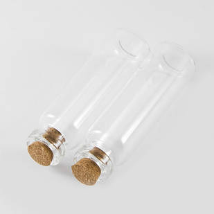 Скляна пляшечка для Бісера та Бусин, з пробкою, Розмір: 60x16мм, Шийка: 10мм, Об'єм: 10мм, (5 шт)