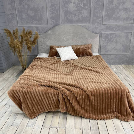 Плед мікрофібра королівська смуга коричневий 200*220, фото 1