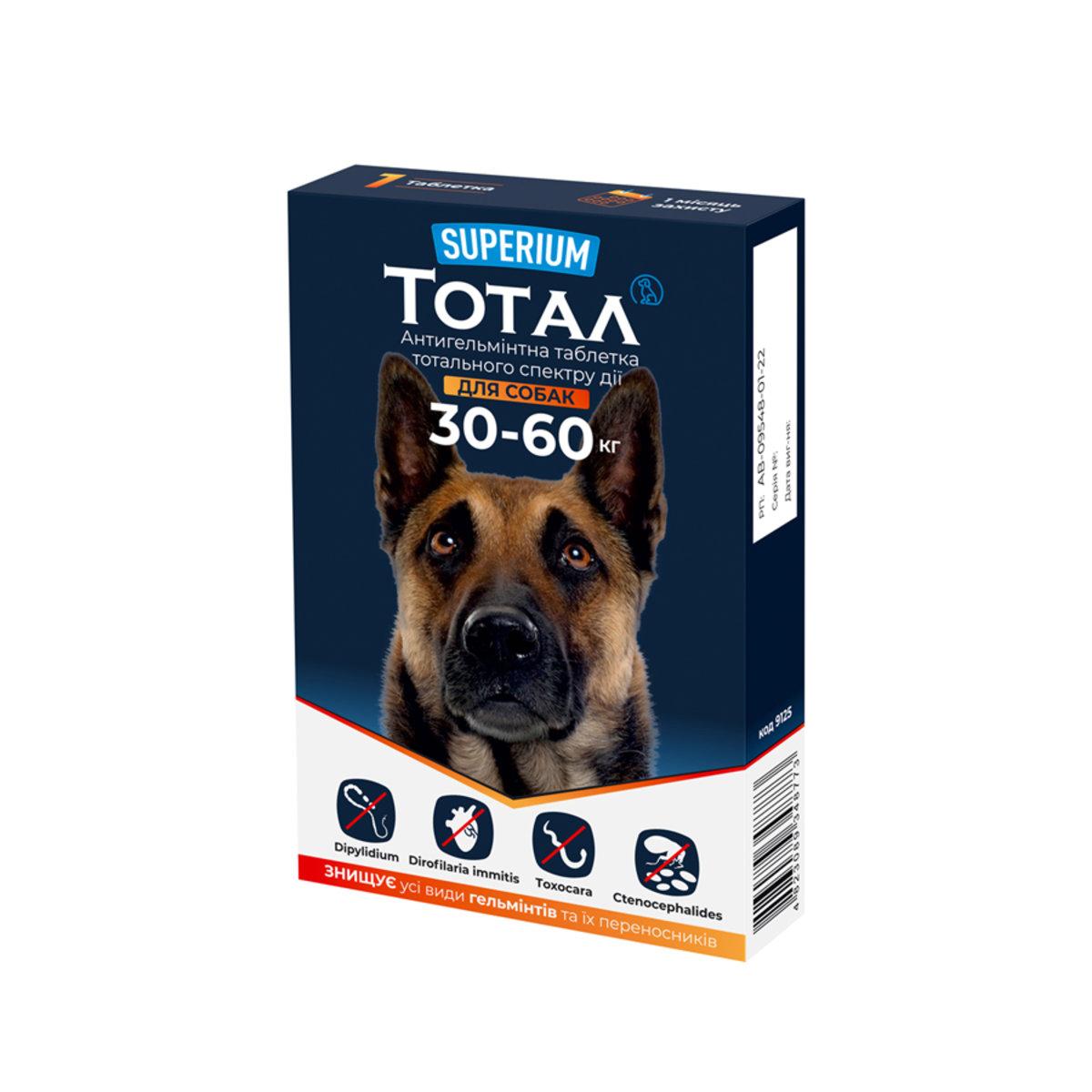 Тотал Суперіум для собак вагою 30-60 кг антигельмінтик тотального спектру дії, 1 таблетка
