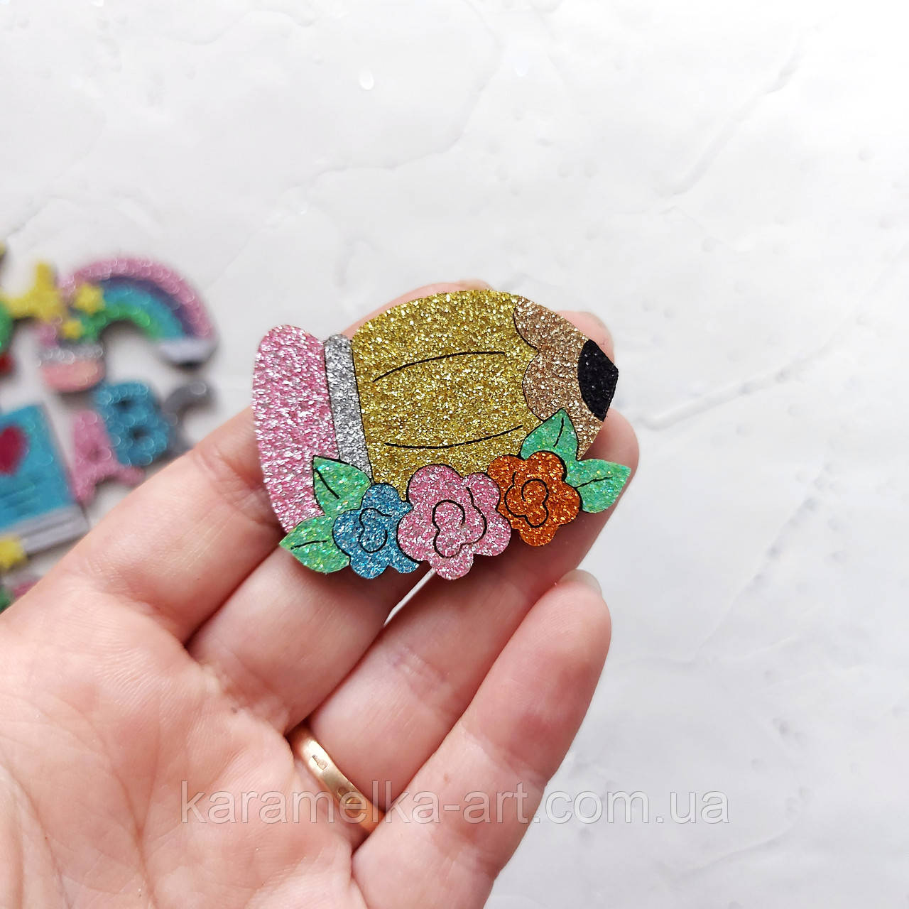 Патч ОЛІВЧИК З КВІТОЧКАМИ, 4.5*3.5см (НЕ СКЛЕЄНО), фото 1