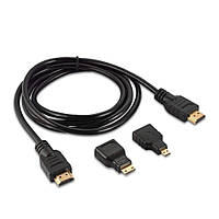 HDMI кабель 1.4V 1.5m в комплекте с переходниками miniHDMI и microHDMI чёрный