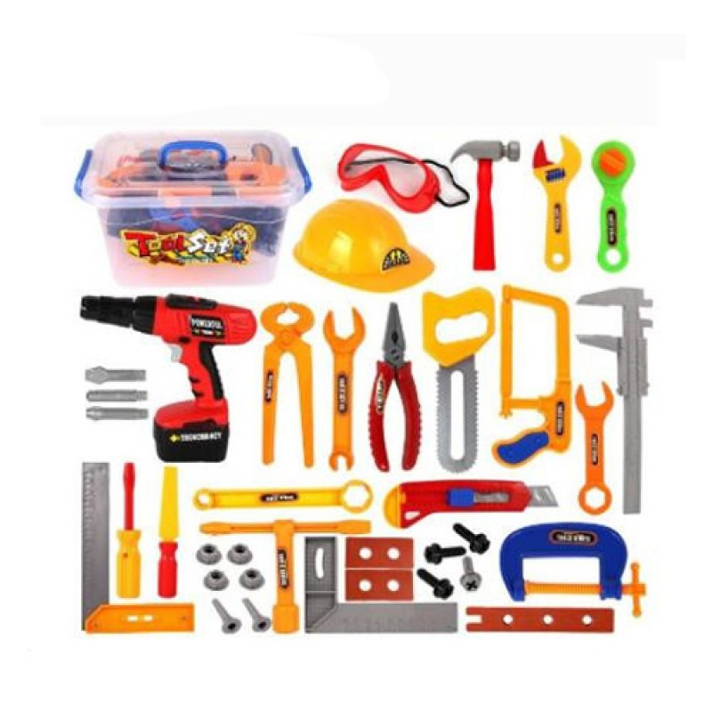 Набір інструментів F88-1 шуруповерт, каска, окуляри, молоток, бат., валіза, 30,5-17-19,5см., фото 1