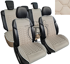 Преміум накидки на сидіння RINNEKO Кремова Алькантара Дизайн Соти 5 шт