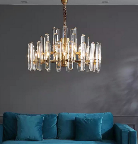 Люстра з кришталевими видовженими пластинами в корпусі метал кольору латунь, фото 1