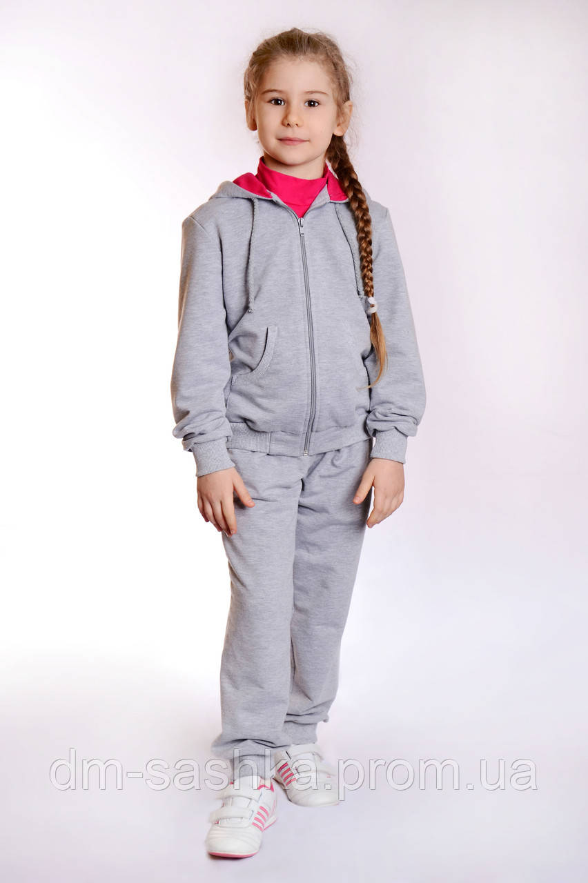 Спортивный костюм для девочки светло-серый с малиновым - фото 1 - id-p271921580