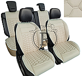 Преміум накидки на сидіння RINNEKO Кремова Екошкіра Дизайн Соти 5 шт