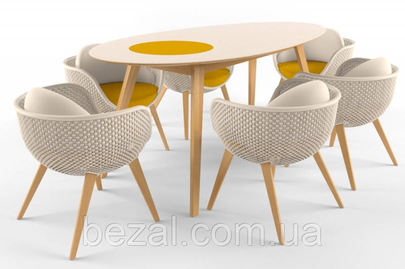 Плетеный стол со стульями в комплекте для дома и дачи Ай (5 кресел) искусственный ротанг белый - фото 5 - id-p1662559689