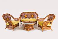 Набор плетенной мебели для гостинной, терассы (софа, 2 кресла и кофейный столик) из натурального ротанга