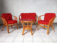 Комплект мебели Таврия Ред из натурального ротанга софа, 2 кресла и кофейный столик светло-коричневый