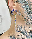 Різні сережки у парі Квітка бажань з синіми камнями, фото 2