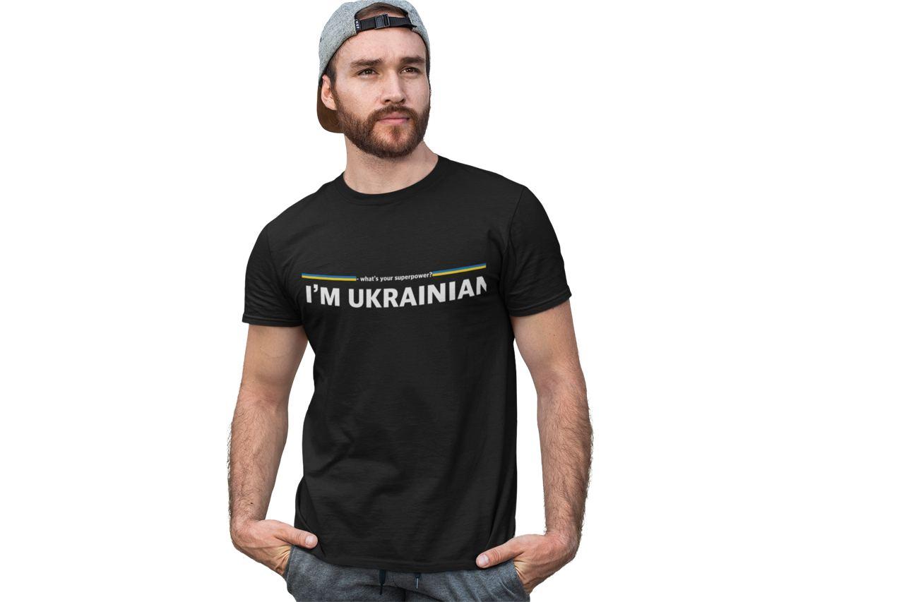 Чоловіча чорна футболка з написом Я українець суперсила