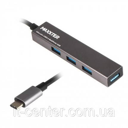 Концентратор USB Type-C Maxxter 4хUSB3.0 Dark Grey (HU3C-4P-02), фото 1