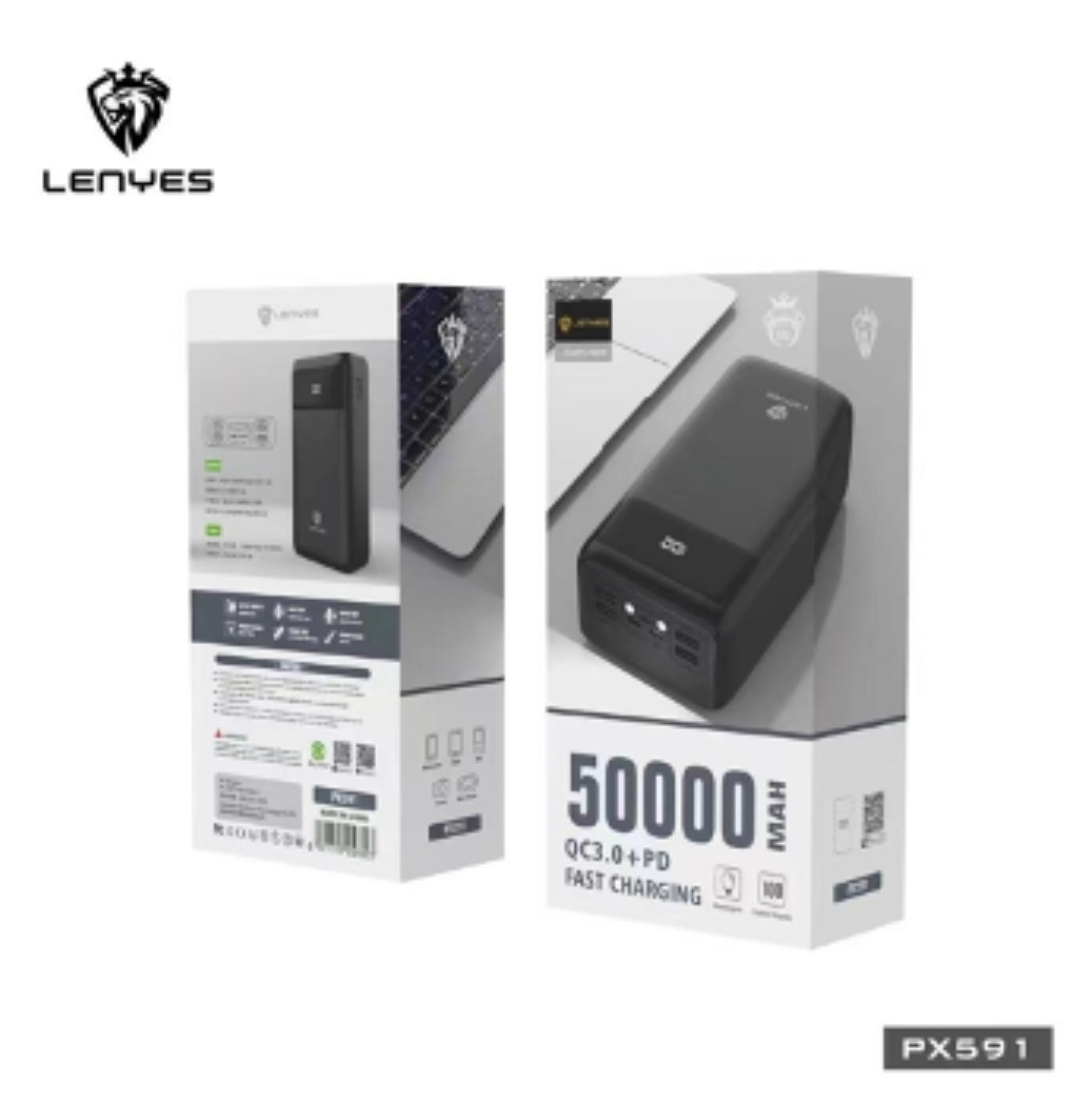 Зовнішній акумулятор повербанк power bank Lenyes PX591 50000 mAh  ⁇ 4USB/Type-C, PD/QC, 3A/20W ⁇  black