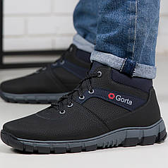 Чоловічі черевики зимові з хутром чорні короткі із шнурівкою