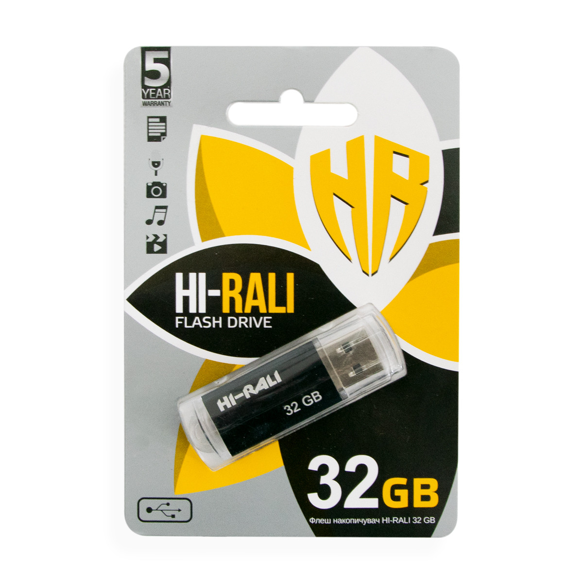 Флешка 32 гб "Hi-Rali" HI-32GBСORBK Чорна, 2.0 usb флеш накопитель - флеш память для музыки, fleshka (ST) - фото 4 - id-p1662600514