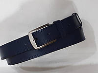 Великолепный кожаный брючный ремень синего цвета шириной 35 мм с декоративной строчкой