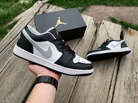 Чоловічі кросівки Nike Air Jordan 1 Low Black Grey чорні з сірим, фото 1